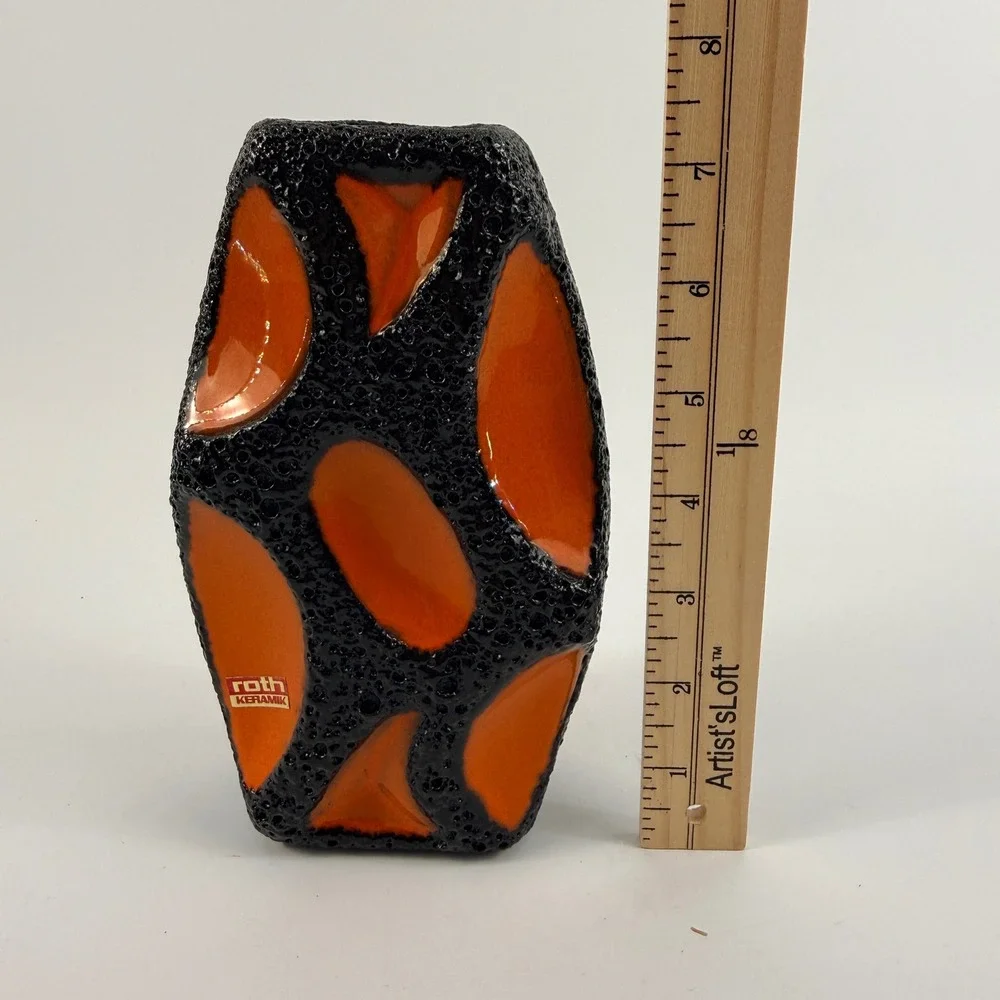 Roth Keramik 311-18 Fat Lava Vase Orange Black West Germany 1970s